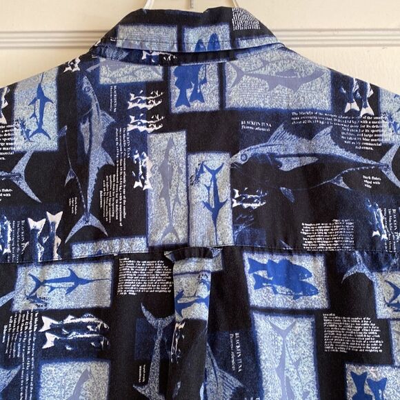 Columbia Short Sleeve Button Down Shirt Blue Fish Print Size Large - Picture 8 of 11